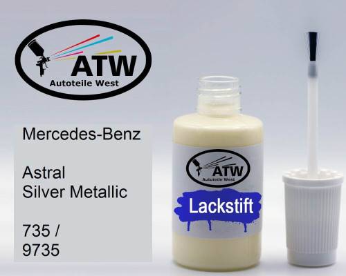 Mercedes-Benz, Astral Silver Metallic, 735 / 9735: 20ml Lackstift, von ATW Autoteile West.